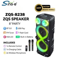 [NEW] ZQS 8238 Bluetooth speaker Super Bass 40W 8-inch*2 subwoofer party speaker with RGB lights wir