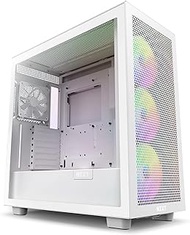 NZXT H7 Flow RGB - CM-H71FW-R1 - ATX Mid-Tower Gaming PC Case - USB-C Port - Mesh Front &amp; Tempered Glass Side Panel - 3 x F-Series 140 mm Core RGB Fans Included - Water Cooling Ready - White