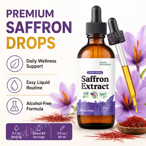 Saffron Supplements 88.5mg - Mood Focus & Eye Support , Saffron Extract Liquid Drops , Mix with Tea 