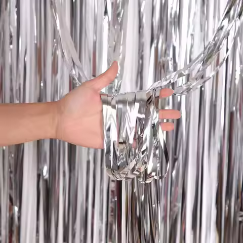 2/4PCS Metallic Tinsel Foil Fringe Curtain Birthday New Year Tinsel Fringe Foil Background Wedding A