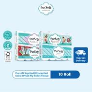 Pursoft Scented/Unscented Core 3-Ply 4-Ply Toilet Tissue Bathroom Tissue Toilet Paper Toilet Roll Tisu Tandas Chocolate Rain Limited Design - 10 Rolls