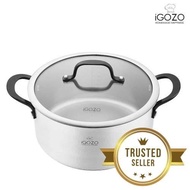 [ Local Ready Stocks ] iGOZO 24CM ELITE 304 STAINLESS STEEL CASSEROLE + GLASS LID COOKWARE KITCHENWARE PERIUK PENUTUP