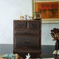 日本雜貨古道具-侘寂風Wabi-sabi深棕木質小型三層抽屜收納櫃