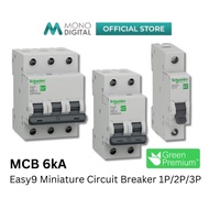 SCHNEIDER ELECTRIC EASY9 MINIATURE CIRCUIT BREAKER (MCB), 6000A, 230V/ 400V, 1P/ 2P/ 3P, 10A-63A (EZ