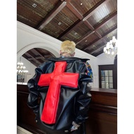 777ERRORS Original 2022AW Resurrection Short Black Red Three-Dimensional Cross Leather Embroidered L