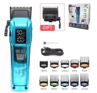 ปัตตาเลี่ยน Kemei km-2796 ใบมีดแบบมืออาชีพสำหรับพลาสติกที่แนบสนิทกับเส้นผม เครื่องตัดผมหน้าจอ LED ชา