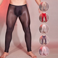 Mens Tights Party Ice Silk Footless Long Pants Skinny Underwear Thong Glossy