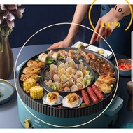 Electric Barbecue BBQ Grill &amp; Steamboat Hot Pot Pan Electric Smokeless Grill Barbeque Korean Pan Teppanyaki Electric Bar