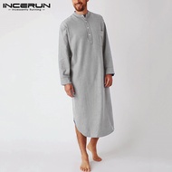 INCERUN ชุดนอนแขนยาวสำหรับผู้ชายเสื้อใส่นอนชุดเดรส (เสื้อผ้ามุสลิม)