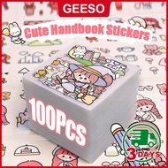 GEESO 100Pcs Cute Cartoon Sticker PET Transparent Kawaii Stationery Stickers Handbook DIY Creative P