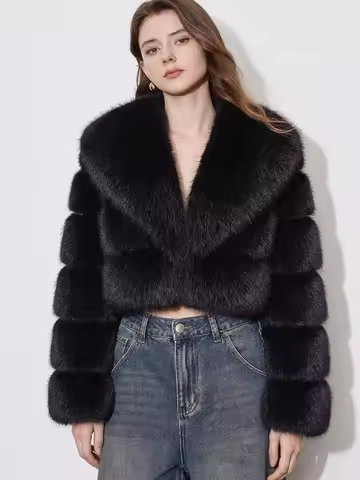 ZADORIN Trend Fur Top New Cropped Faux Fur Coat Woman Clothing Furry Faux Fur Jacket Winter Coats fo