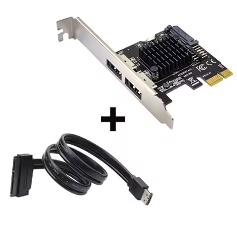 6Gbps PCI-E PCI-Express x1 to Dual Power Over eSATA + USB Expansion Card USB 2.0 9pin SATA 15pin Ada