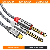 SUNKANDI AV Cable USB C to Dual 6.35mm 1/4" Stereo Splitter Y Cable USB Type-C to Dual 6.35mm 1/4" T