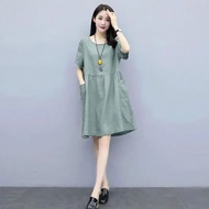 Womens Causal Loose Line Cotton Big Plus Size Midi Dress