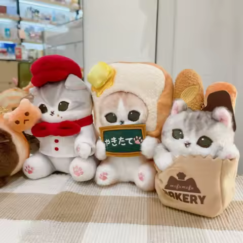 New Shark Cat Bakery Outfit Plush Keychain Kawaii Cartoon Kitten Pastry Chef Plushie Jam Mofusand To