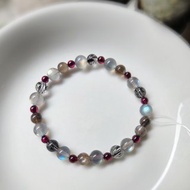 高光拉長石 黑髮晶 黑骨幹 石榴石 水晶手鍊