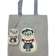 Kusuguru Japan眼鏡貓 手提包 萬用手提雜誌包 贈同款立體掛飾 灰