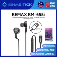 Remax RM-655i Metal Wired Earphone For Music & Call Stereo HD Sound Quality | iPhone Earphone & Type