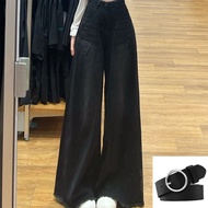 SPICYG กางเกงยีนส์xs กางเกงยีนส์ขากว้างสีดำสำหรับผู้หญิงฤดูใบไม้ผลิและฤดูใบไม้ร่วงรูปแบบใหม่เอวสูงหล