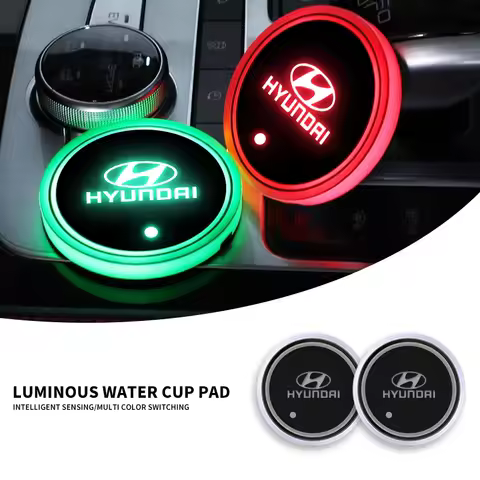 1/2PCS Car Luminous Water Cup Pad For Hyundai N Line I30 Ix35 KONA Encino Solaris Azera Grandeur Acc