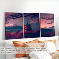 3 ชิ้น ภาพวาดบนผ้าใบที่มีกรอบไม้ โปสเตอร์ศิลปะฉากกลางคืนญี่ปุ่น การตกแต่งแบบแฟนตาซี กรอบภาพวาด ศิลปะ