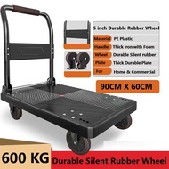 Trolley 90 x 60 Heavy Duty dollies Light Weight PE Plastic iron Foldable 600KG Big Large Hand Truck 