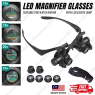 Magnifier Glasses Double Loupe 10x 15x 20x 25x LED Magnifying Glasses Headband Watch Repair Jeweler 