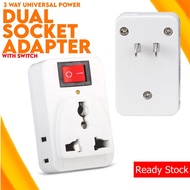 3-way Universal Power Plug Dual Socket Adapter with Switch Travel Adapter Plug