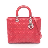 【二手】迪奧 Lady Dior 大號手提包，藤格紋RED皮革，Lady Dior 藤格紋兩用托特包，大號，女士