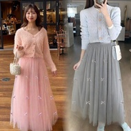 98CM 88CM 78CM (140-170cm Height) Korea Fashion Women Fluffy Flowy Skirts Mesh Tulle Ribbon Maxi Ski