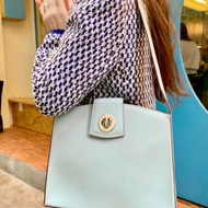 Vintage CELINE Light Blue Leather Turn Lock Silver Hardware One Shoulder Bag