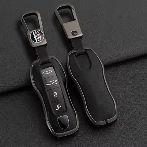 Zinc Alloy+Leather Car Key Case Cover for Porsche New Cayenne Panamera 911 992 Taycan Car Protective