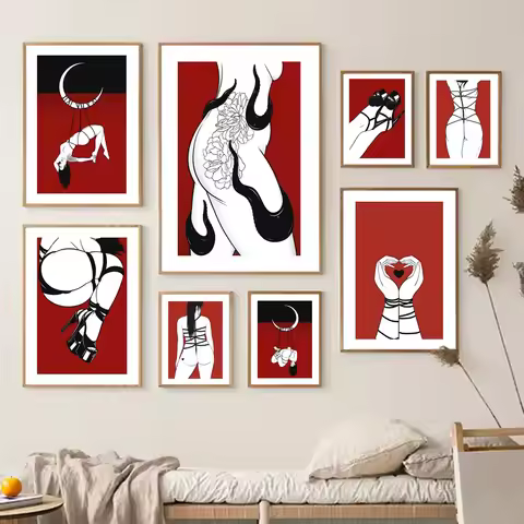 Goth Satanic Devil Tentacle Nude Erotic BDSM Wall Art Canvas Painting Nordic Poster and Print Wall P