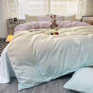 DANSUNREVE Washed Cotton Bedsheet Set Macaron Gradient Design Bedding Set Qulit Cover Cadar Soft for single/super single king size Bed Sheet Set