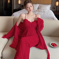 Nữ Nhung Bộ Đồ Ngủ Bộ Cổ Chữ V 3 Mùa Đông Đồ Ngủ Có Miếng Lót Ngực Quần Dài Gợi Cảm Áo Dây Nhà Quần