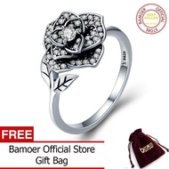 BAMOER จัดส่งฟรี100% 925เงินสเตอร์ลิงกรกฎาคม Rose ดอกไม้ CZ วิบวับ Tree Leaf แหวนสำหรับงานแต่งงานของ