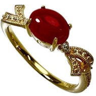 Pre-owned women's ring, size 13, 0.68ct red coral, 0.03ct diamond, 2.9g, 18K gold.