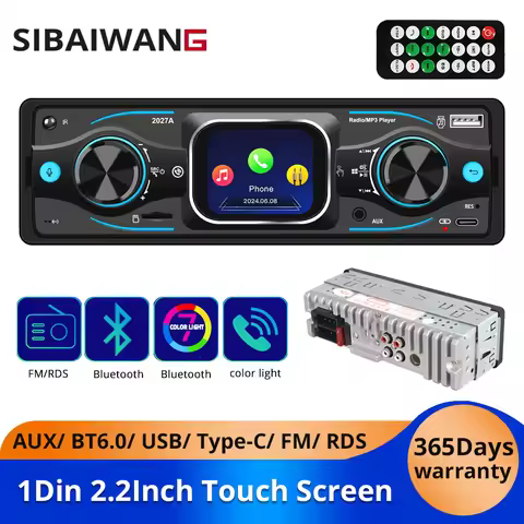 1Din 2.2inch Car radio MP3 TouchScreen Player Audio Stereo Support FM RDS Receiver Bluetooth6.0 AUX 