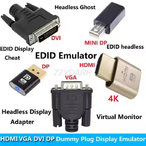 4K HDMI Dummy Plug DP VGA DVI Mini DP Display Emulator Virtual Monitor Headless Display Adapter EDID