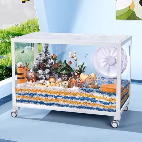 80cm Transparent Metal Hamster Cage Chew-Proof Luxury Habitat for Syrian Hamsters Large Cube Modular