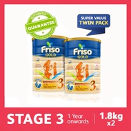 Friso Gold 3 Growing Up Milk with 2'-FL for Toddler 1+ years Milk Powder - 2 x 1.8KG Super Value Twin Pack
