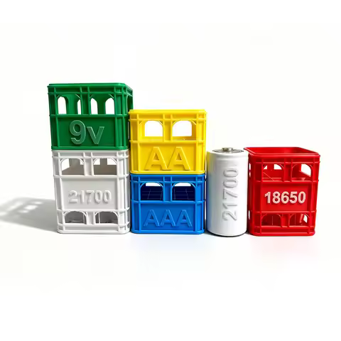 YMOLGA 3D printed beer crate style stackable battery storage box, AA and AAA sizes, 18650 21700 9V.