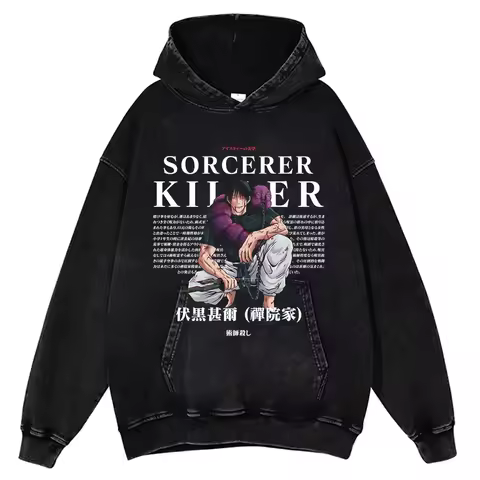 Streetwear Cotton Anime Vintage Pattern Hoodie Oversized Street Hip Hop Anime Japanese Anime Print H