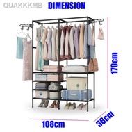 [readystock]✘☎♤Korean Style Multipurpose Metal Clothes Dual Rack Organizer Drying Rack / Rak Almari Baju Besi Serbaguna