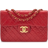 Chanel Vintage Red Quilted Lambskin Maxi Jumbo XL Classic Single Flap Bag Gold Hardware, 1994