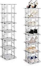 KALYLOC Shoe Storage for Closet, Plastic Vertical Shoe Organizer, Small Cubby Free Standing Shoe Shelves for Entryway Stackable Shoe Tower Space Saver (Gray 14 tier)