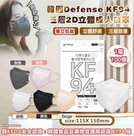 韓國Defense KF94三層2D立體成人口罩(1箱100個)