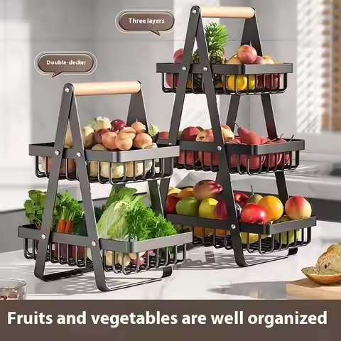 New 2 3 Tiers Countertop Fruit Basket Portable Iron Art Kitchen Organizer for Fruits Bread Snacks St