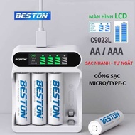 Bộ Pin Sạc Beston AA AAA C9023 Mẫu Mới Sạc NhanhTự Ngắt Khi Đầy Đèn Báo Thông Minh Dùng Cho Micro Re