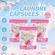 DuoDuo Plant Based Singapore SGS tested Bundle of 3 Packets 6 in 1 Laundry Capsules First Love 90 po